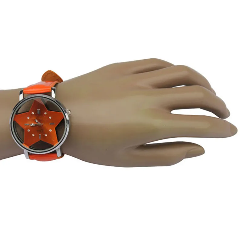 

Women High Quality Pu Leather Strap Quartz Watch Girls Simple Star Dial Wrist Watches Female Orange Fashion Casual Watches