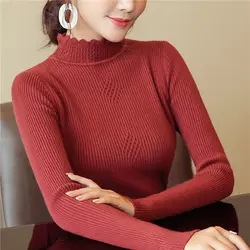 Корейский свитер Для женщин Водолазка приталенные пуловеры Вязание осень женская зимняя одежда 2019 новый джемпер тянуть роковой C8N003