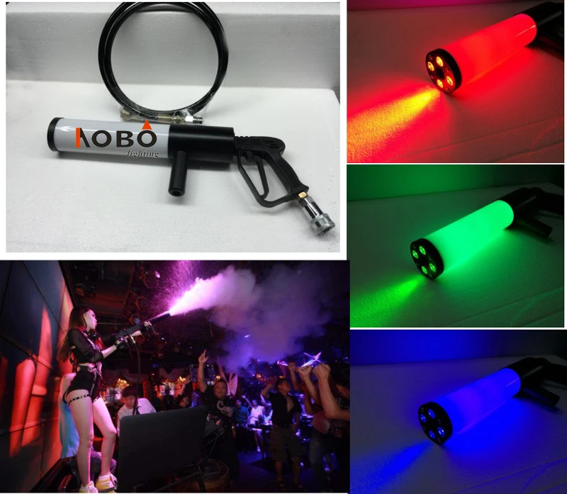 Handheld Led co2 gun cryo LED CO2 Jet machine Pistol Special Effects co2 Cannon guns free co2 gas hose
