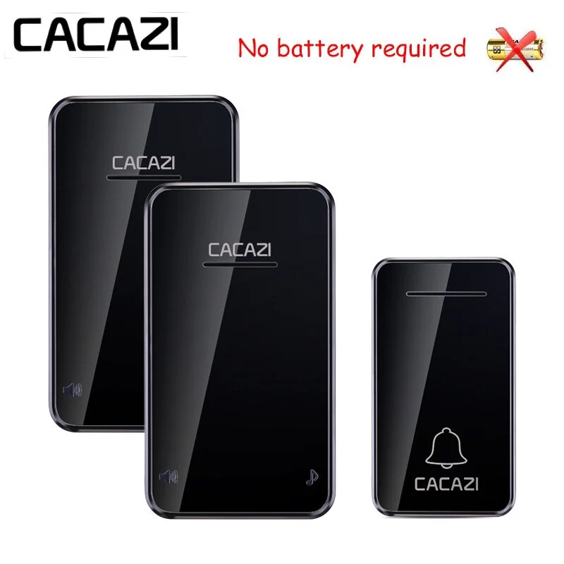 

CACAZI Self-powered Wireless Doorbell Waterproof No Battery LED Light 200M Home Cordless Bell US EU Plug 1 2 Button 1 2 Receiver