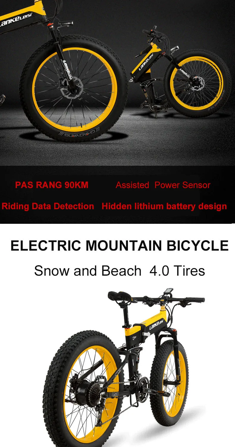 Best Powerful Electric Scooter 2 Wheels Electric Bicycle 500W 48v Fat Tire Snow/Beach Foldable Electric Mountain Bicycle For Adult 0