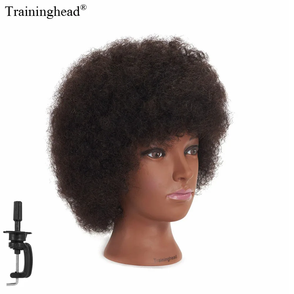 

Traininghead 100%Human Hair Mannequin Head African American Hairdressing Training Head Professional Sty (Clamp Stand Included)