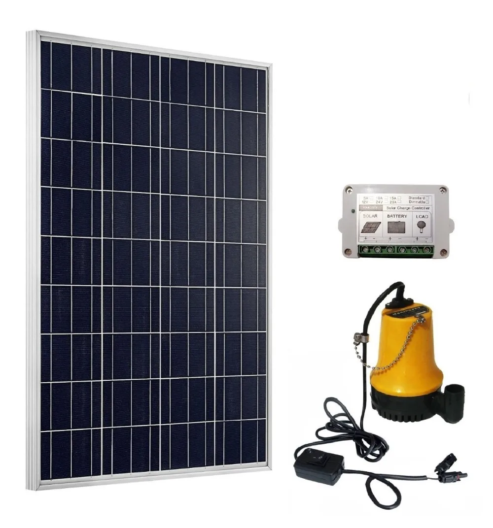 

Solar Pump System Kits 100W Solar Panel & 12V Pond Water Pump & 15A Controller