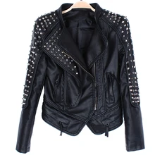 Весенне-осенняя модная женская мотоциклетная куртка из искусственной кожи с заклепками и шипами, короткая черная куртка в стиле рок JC705