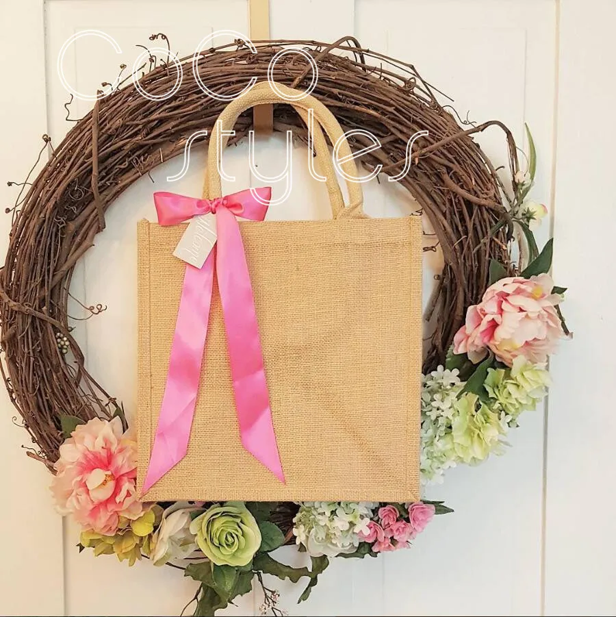 

Cocostyles bespoke vintage dark pink ribbon gunny bag for elegant wedding welcome gift bag or valentine's day gift set