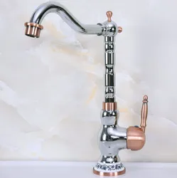 Polished Chrome Red Copper Brass Ceramic Swivel Spout Single Handle Kitchen/Bar Bathroom Sink Faucet Hot&Cold Mixer Tap anf907
