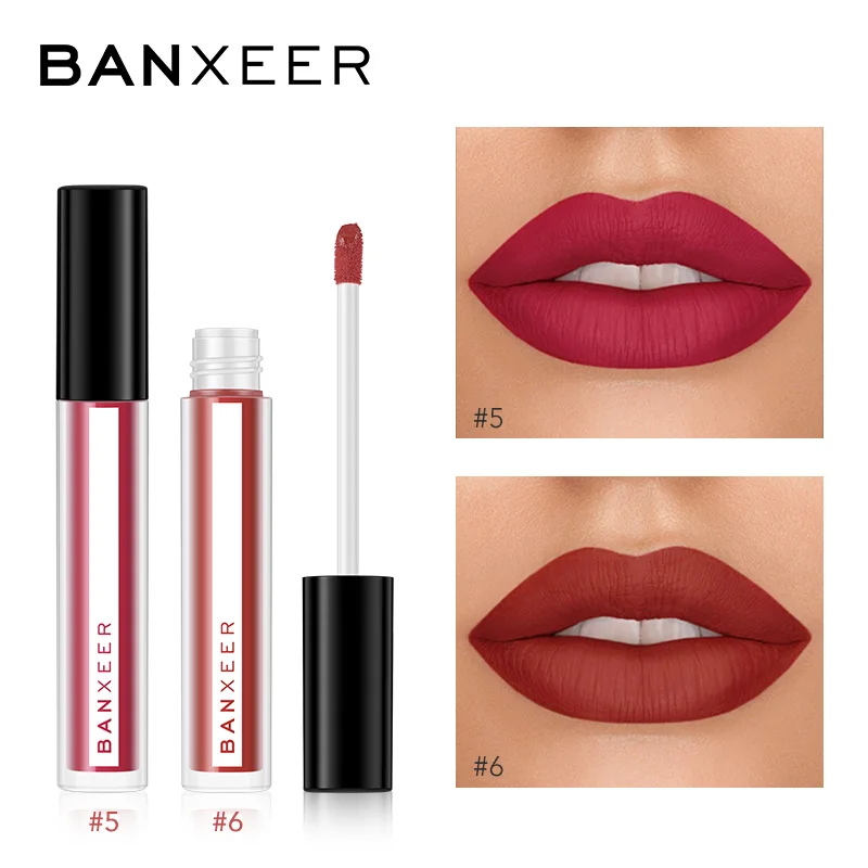 BANXEER 2pcs Lipgloss Set Liquid Lipstick Matte Lip Gloss Waterproof Long Lasting Lips Makeup Set 8 Colors High Pigment Cosmetic - Цвет: No.5 and No.6