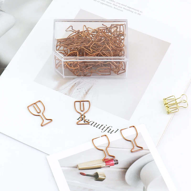 

30pcs Rose Gold Paper Clips Diamond/Cups/Camera/Cat Bookmark Planner Tools Scrapbooking Tools Metal Binder Paperclip