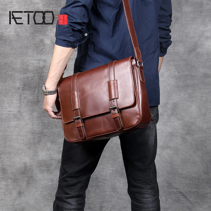 AETOO Retro casual head cowhide postman bag leather shoulder crossbody ...