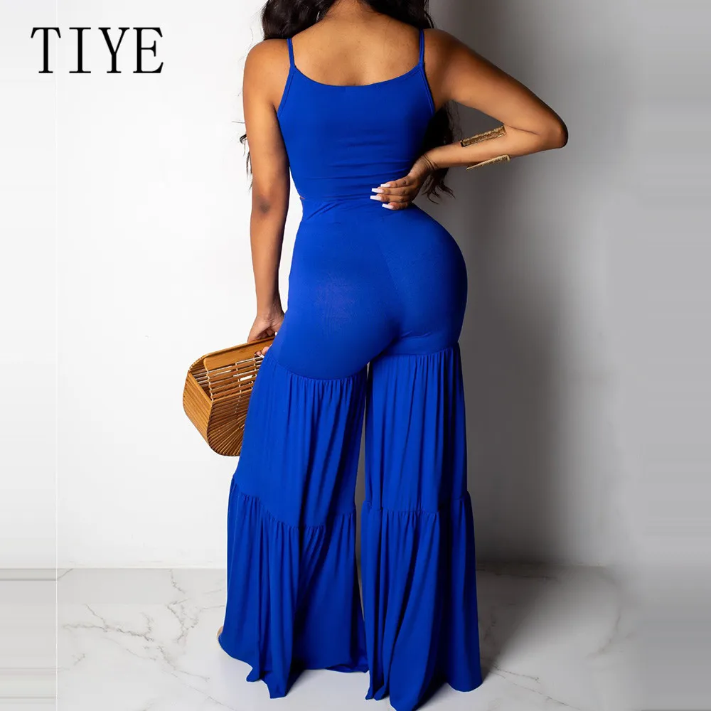TIYE Blue Casual Wide Leg Pants Summer Sexy V Neck Sleeveless Lace-up Jumpsuits Women Boho Beach Night Party Loose Playsuits TIYE Blue Casual Wide Leg Pants Summer Sexy V Neck Sleeveless Lace-up Jumpsuits Women Boho Beach Night Party Loose Playsuits