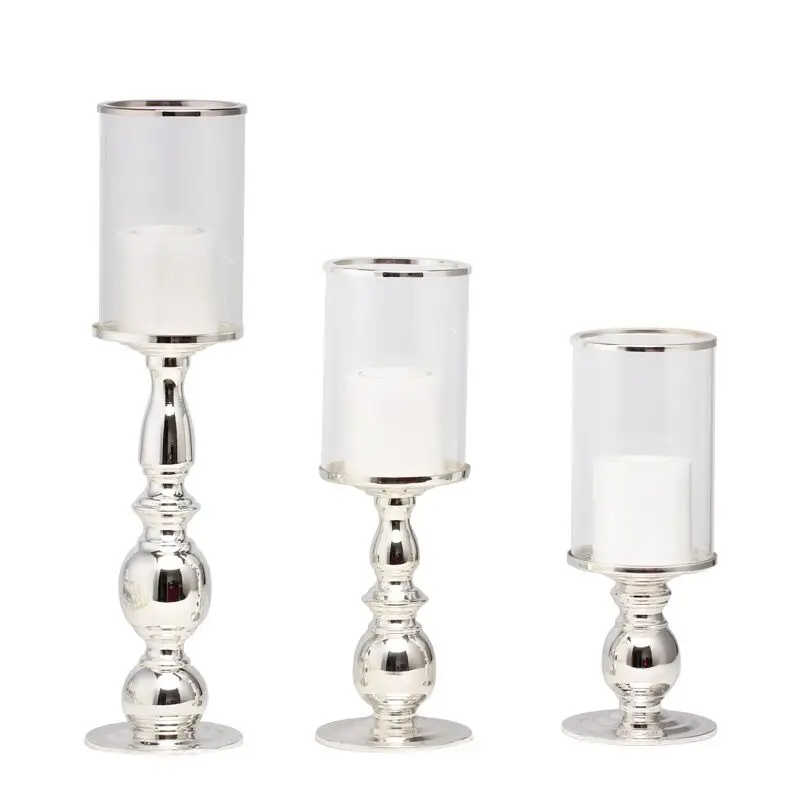 Hurricane Candleholders Silver With Clear Glass Lampshade Single
