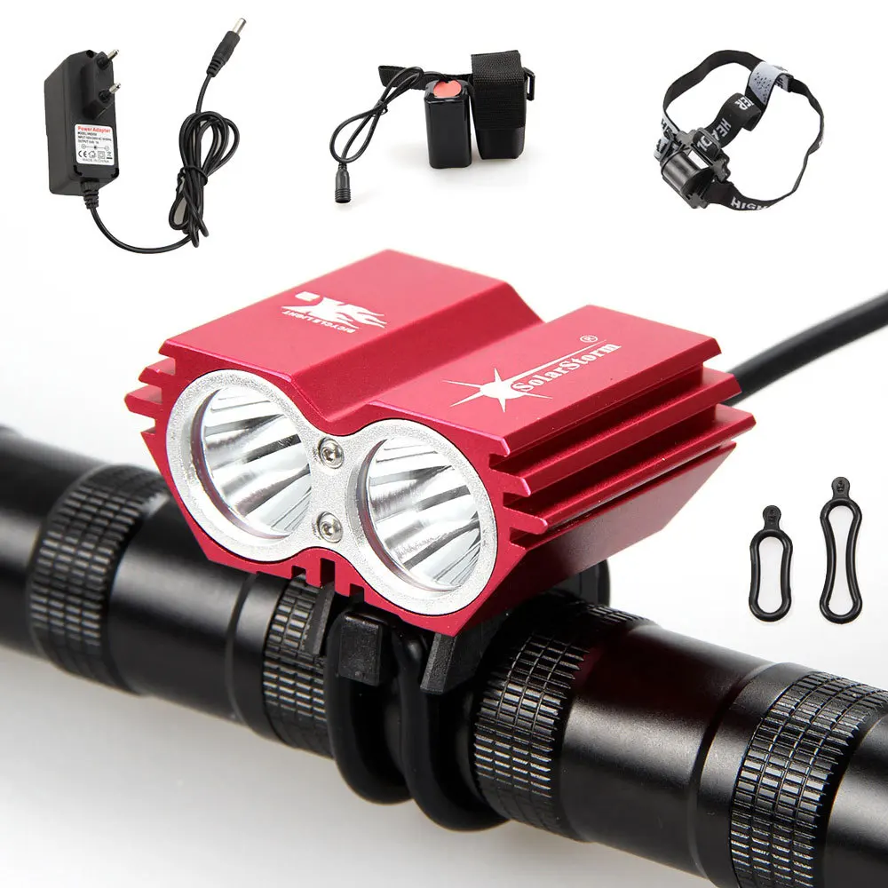 

New SolarStorm 5000Lumens 2x XM-L2 LED Bicycle Bike Light Front Head Light Headlamp+6400mAh Battery Pack+Headband With Charger