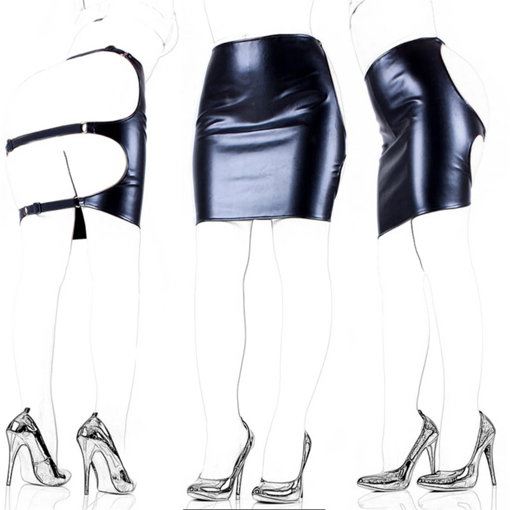 

Women Latex Leather Butt Exposed Package Skirt Summer Mini Elastic Waist Solid Skirts Bodycon Beach Above Knee Skirts