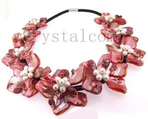 Очаровательное ожерелье из натурального пресноводного жемчуга с 9 розовыми ракушками и цветами