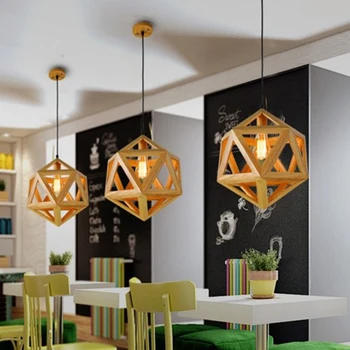 Modern Nordic geometric solid wood Pendant Lights bar bar cafe restaurant home lamps with E27 hall creative pendant lamps za light the restaurant in front of the hotel pendant lights cafe bar small aisle entrance