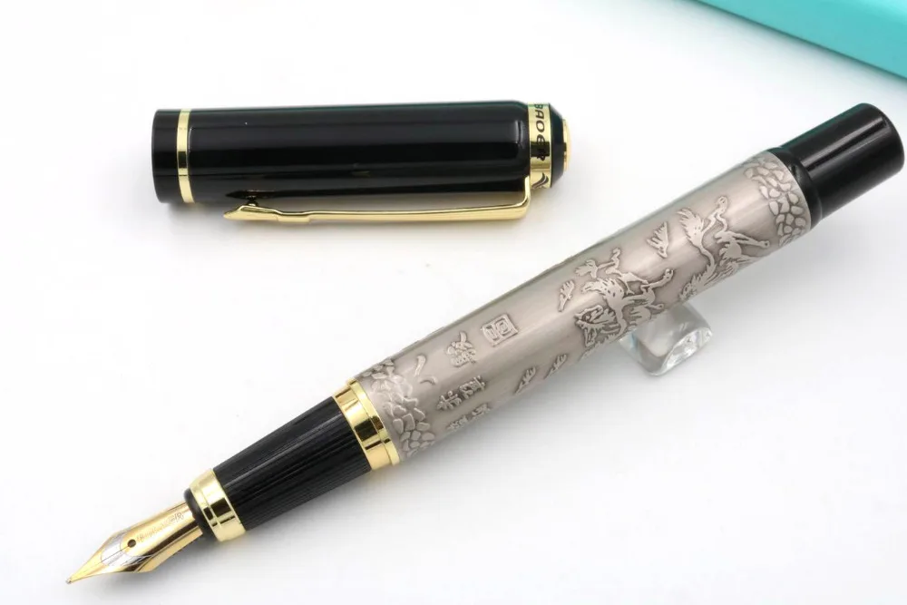 

baoer 507 Gray "Eight horse" Painting METAL GIFT Medium Nib Fountain Pen