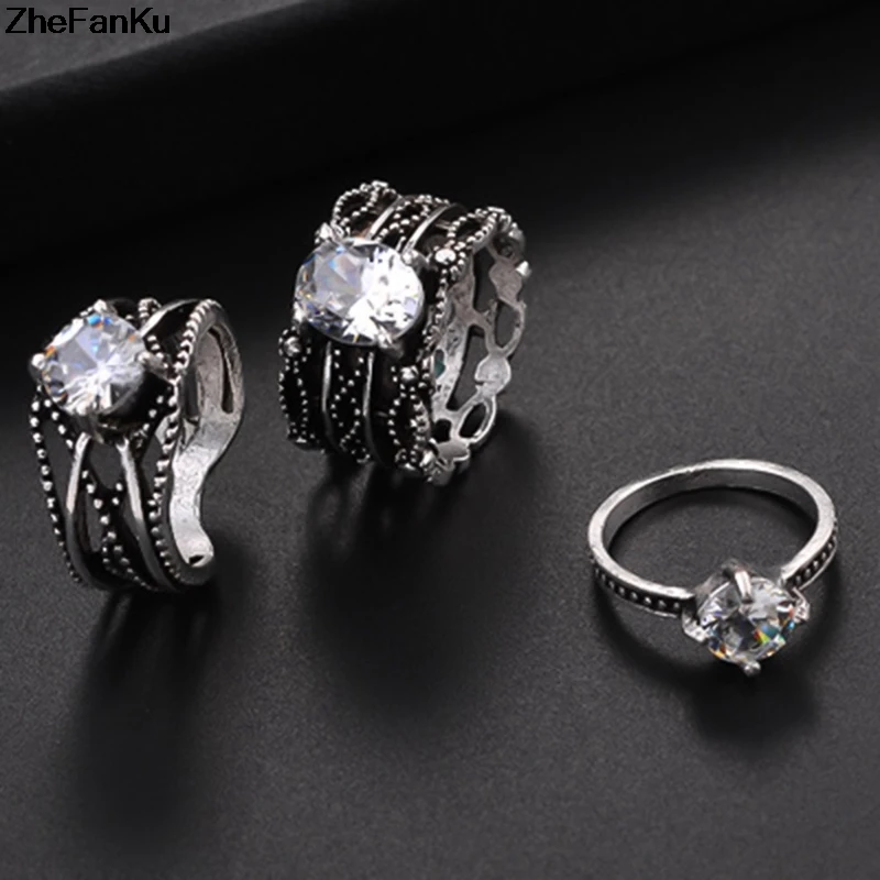

Fashion Jewelry Wholesale Manufacturers Direct Retro Burn Silver Three A Set Of Rings For Women