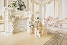 Laeacco Palace Fireplace Luxury Sofa Flowers Candles Photography Backgrounds Customized Photographic Backdrops For Photo Studio