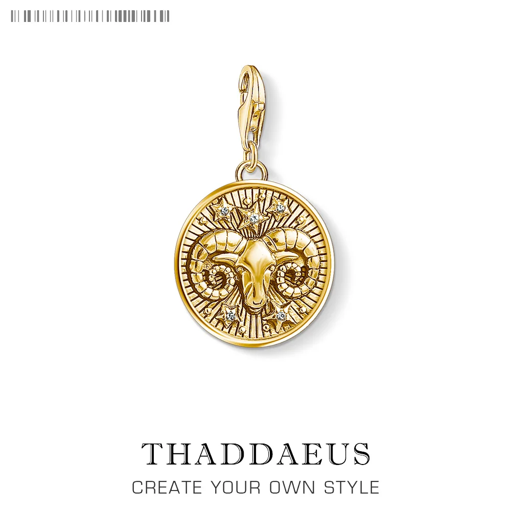 

Zodiac Sign Aries Charm For Women Men Trendy 925 Sterling Silver Gold-color Jewelry Fit Bracelet Necklace Phone Chain Keyring