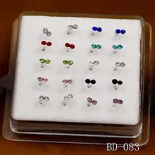 20 шт., Стерлинговое Серебро 925 пробы, цветной кристалл для ногтей, носочки, популярные, суженные, два круга, для ногтей и серебряные кольца для носа, пирсинг, ювелирное изделие