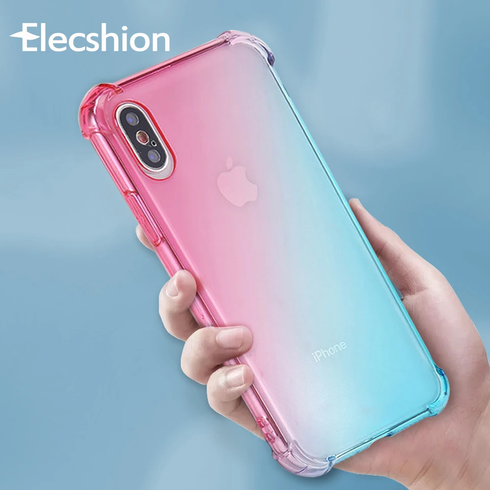 

Shockproof Airbag Phone Case For iPhone 7 8 Plus XS MAX XR X Rainbow Gradient TPU Soft Cases For iPhone 6s Plus Drop-proof Cover