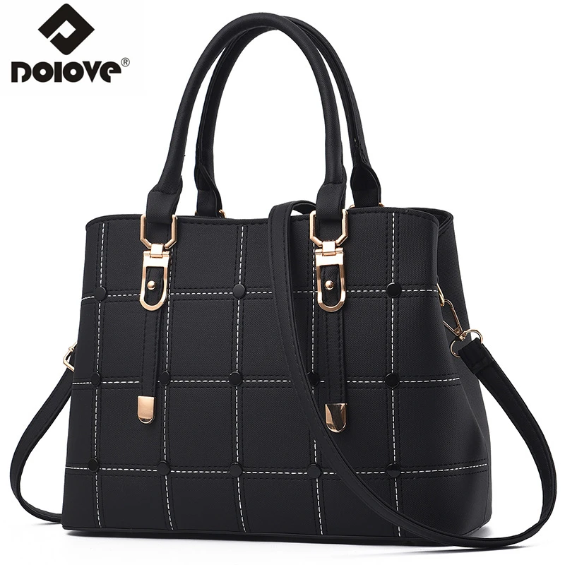 

DOLOVE Fashion New Women's Bags 2019, PU Leather Patchwork Messenger Bag, Slanted Shoulder Tote Bag