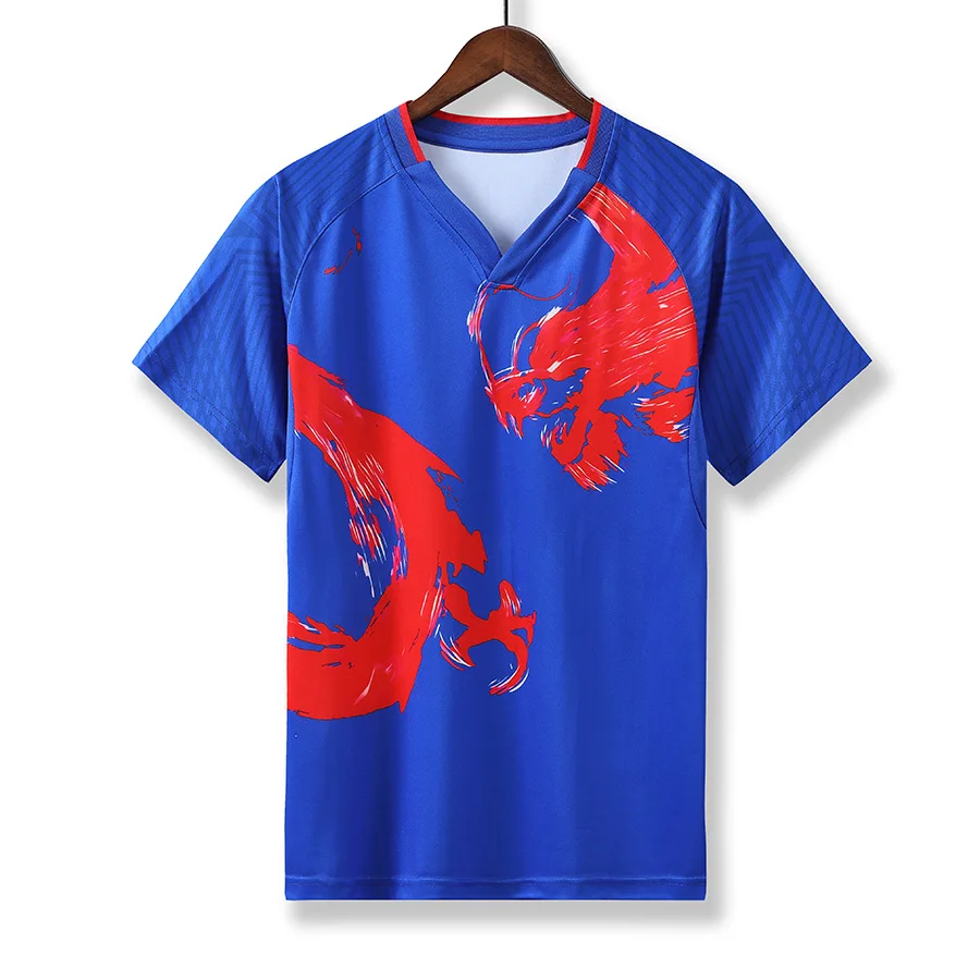 Новые китайские рубашки для настольного тенниса для мужчин/женщин, спортивная одежда для настольного тенниса, футболки для пинг-понга, спортивные рубашки - Цвет: Male blue shirt