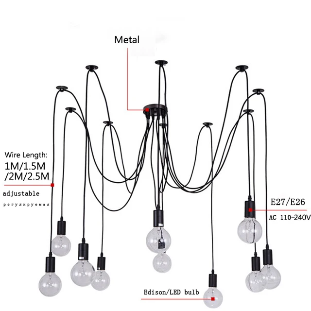 Lámpara colgante clásica Industrial de araña grande, 14 cabezas, led, E27, para sala de estar, restaurantes, cocina Lámpara colgante clásica Industrial de araña grande, 14 cabezas, led, E27, para sala de estar, restaurantes, cocina