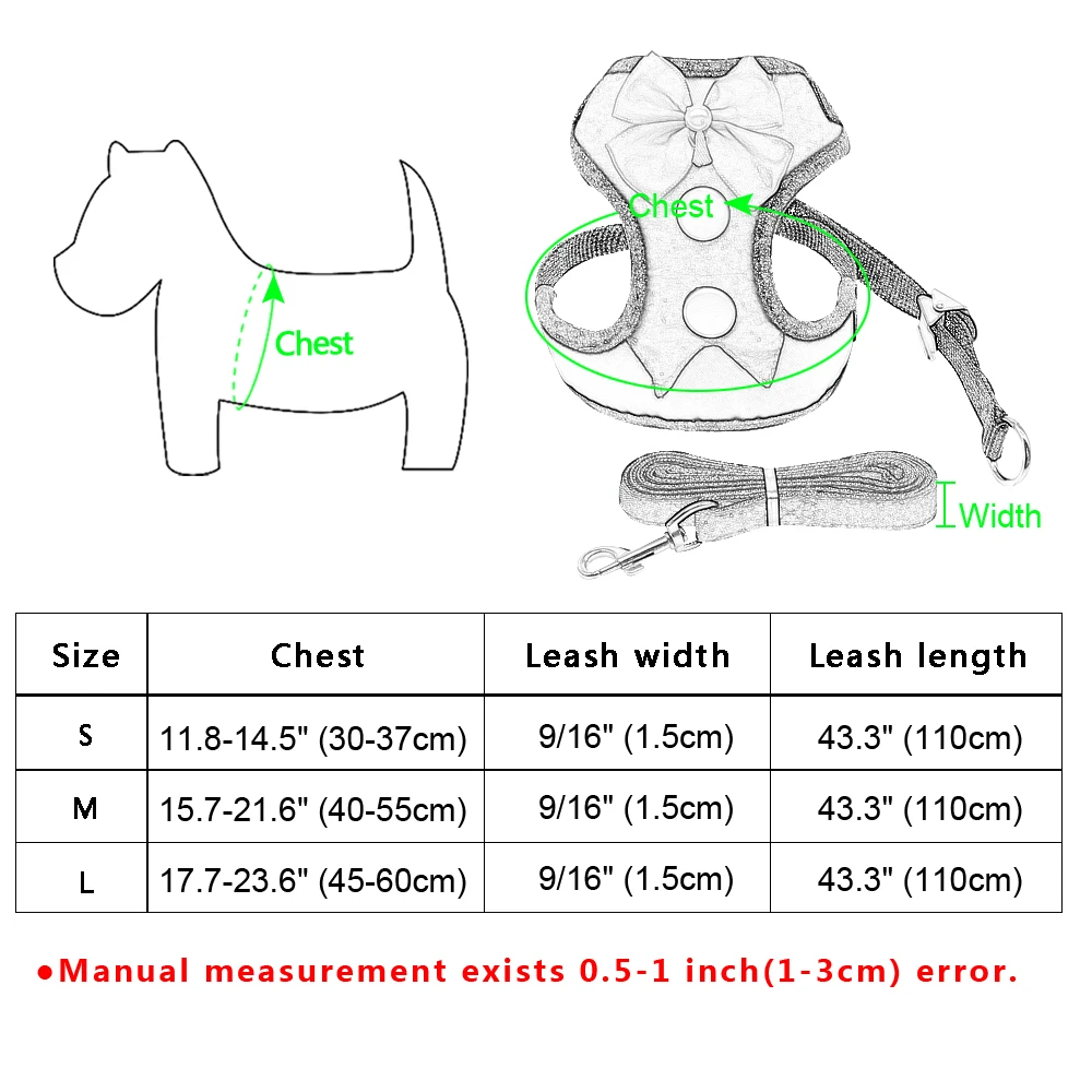 Cat Harness Vest and Leash Set Nylon Breathable Small Dog Harness Bowknot Puppy Cat Traction for Small Cats Dogs Pet