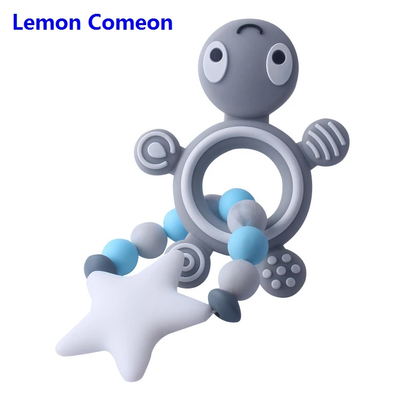 Lemon Comeon силиконовый браслет для прорезывающихся зубов, пищевая черепаха, силиконовые грызуны, черепаха, пять звездочек, бисер, не содержит бисфенол, Прорезыватель для зубов - Цвет: Серый