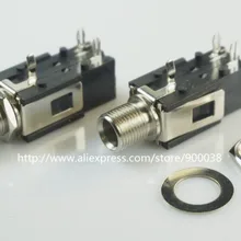 2 шт резьбовой замок, крепление на панель 1/" 6,35 мм, моно разъем для телефона, разъем для наушников, 2 проводника, 3 контакта, одиночный переключатель, правый угол