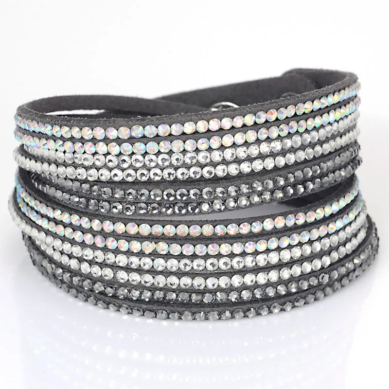 Многослойный кожаный браслет с двойной обмоткой кристаллами|leather bangle|bangles for