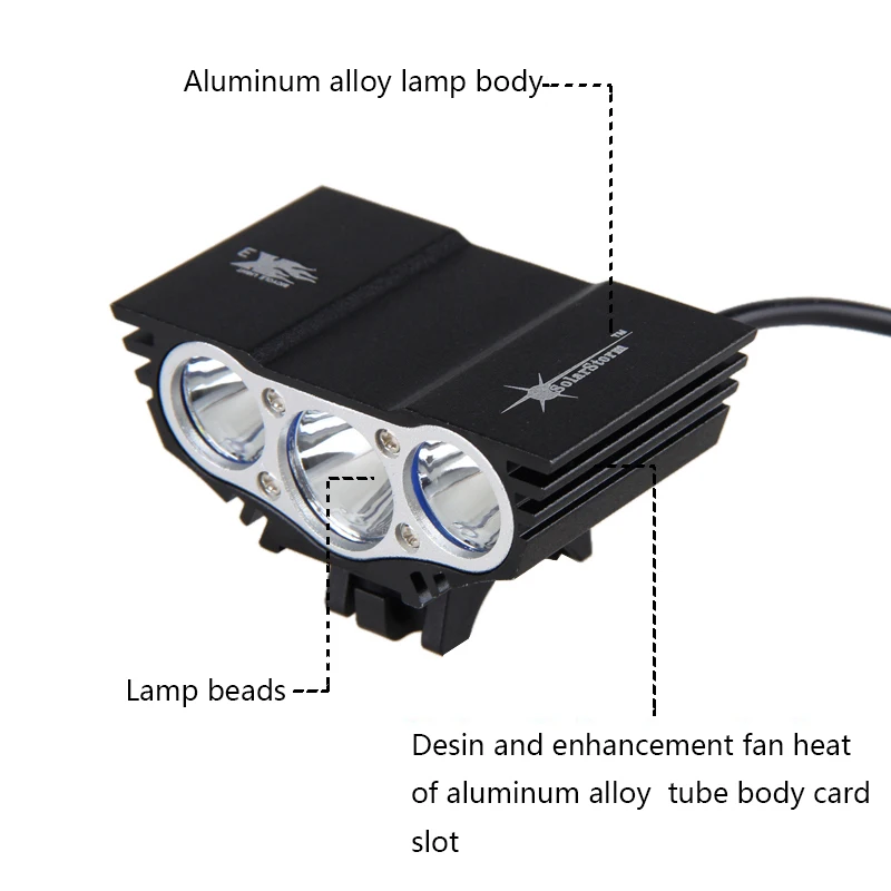 Sale SolarStorm 1800Lm 3 LED lamp beads 12000mAh Battery Bicycle Light Headlight Cycling Bike Front Light With AC Charger+Headband 3