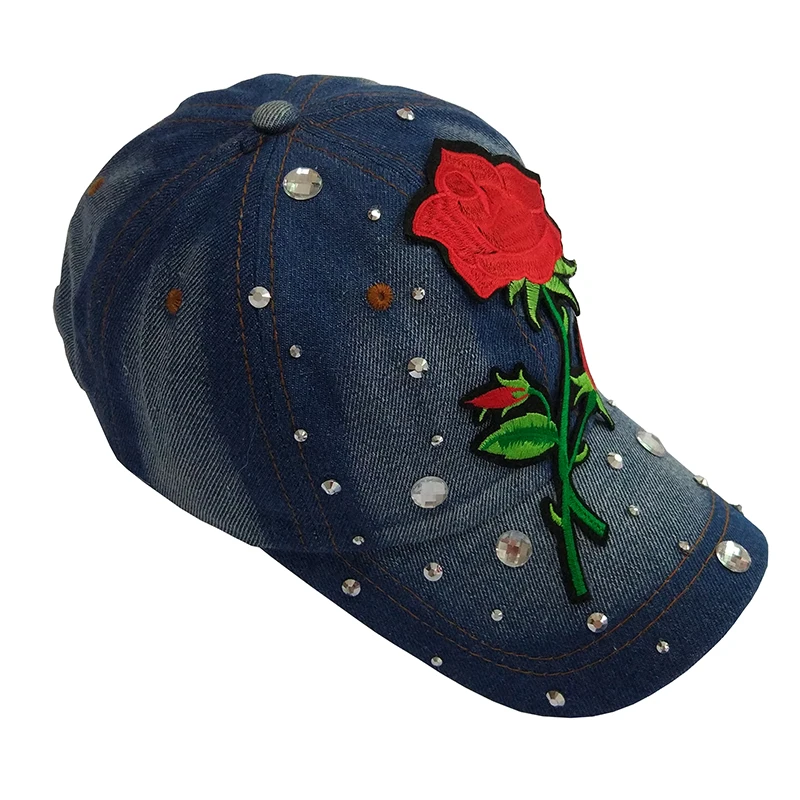 Denim Flower Patch Pretty Women Adjustable Baseball Caps Hats Fashion