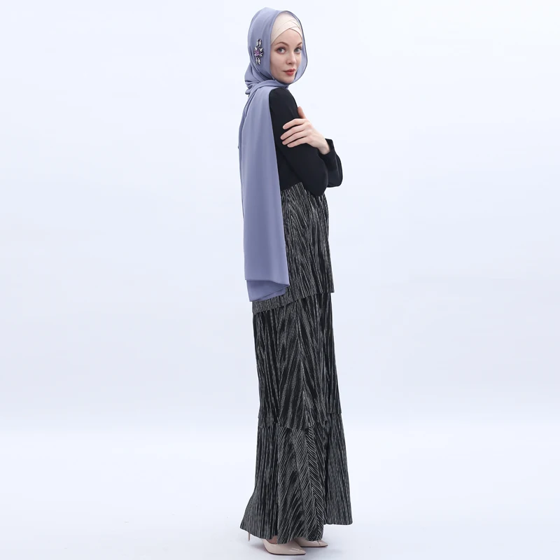 Stitched Pleated Cake Vestidos Abaya Dubai Arabic Maxi Muslim Dress Women Caftan Moroccan Kaftan Elbise Hijab Turkish Dresses