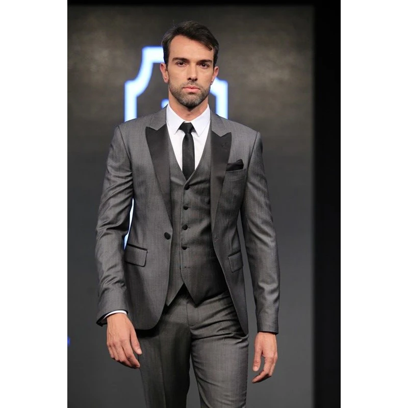 

Custom Made Grey Men Wedding Suits Slim Fit Skinny 3 Pieces Groom Tuxedos Style Prom Party Suits (Jacket+Pant+Vest)