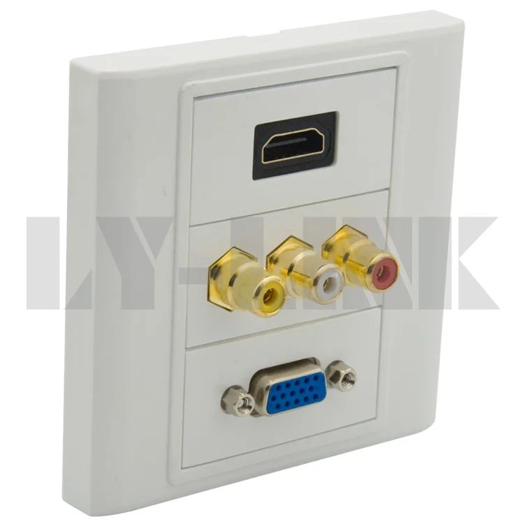 Настенная пластина HDMI VGA 3RCA AV с гнездовым разъемом|av wall plates|wall platehdmi vga plate |