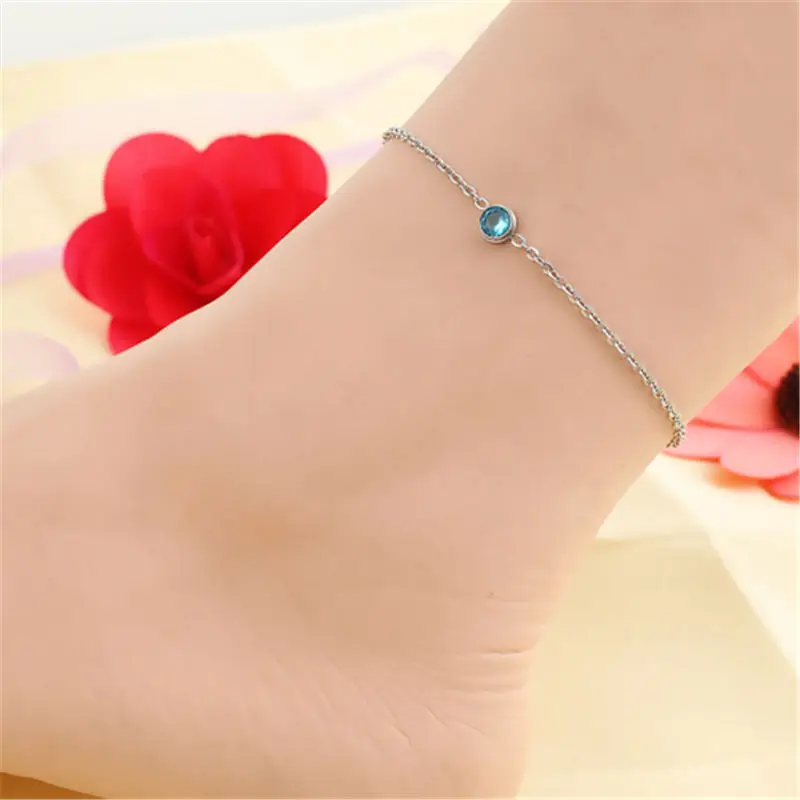 

Simple Stainless Steel Anklet Silver Round Rhinestone On Foot Ankle Bracelets For Women Leg Chain Jewelry 24cm - 23cm Long 1 PC