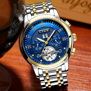 

LIGE Top Brand Luxury Watches Men Automatic Mechanical Watch Full Steel Business Waterproof Sport Watches Relogio Masculino+Box