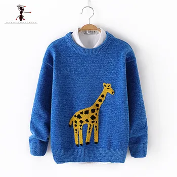 

New 2018 Kung Fu Ant Autumn Winter Knitted Animal embroidery Boys Sweaters Hot Students O-Neck Warm Sweater Big Boys Clothes