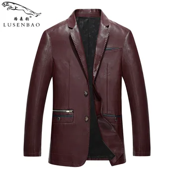 

PU Autumn and winter 2020 fashion suit collar PU leather jacket Slim business casual mens middle-aged coat thin blazer men