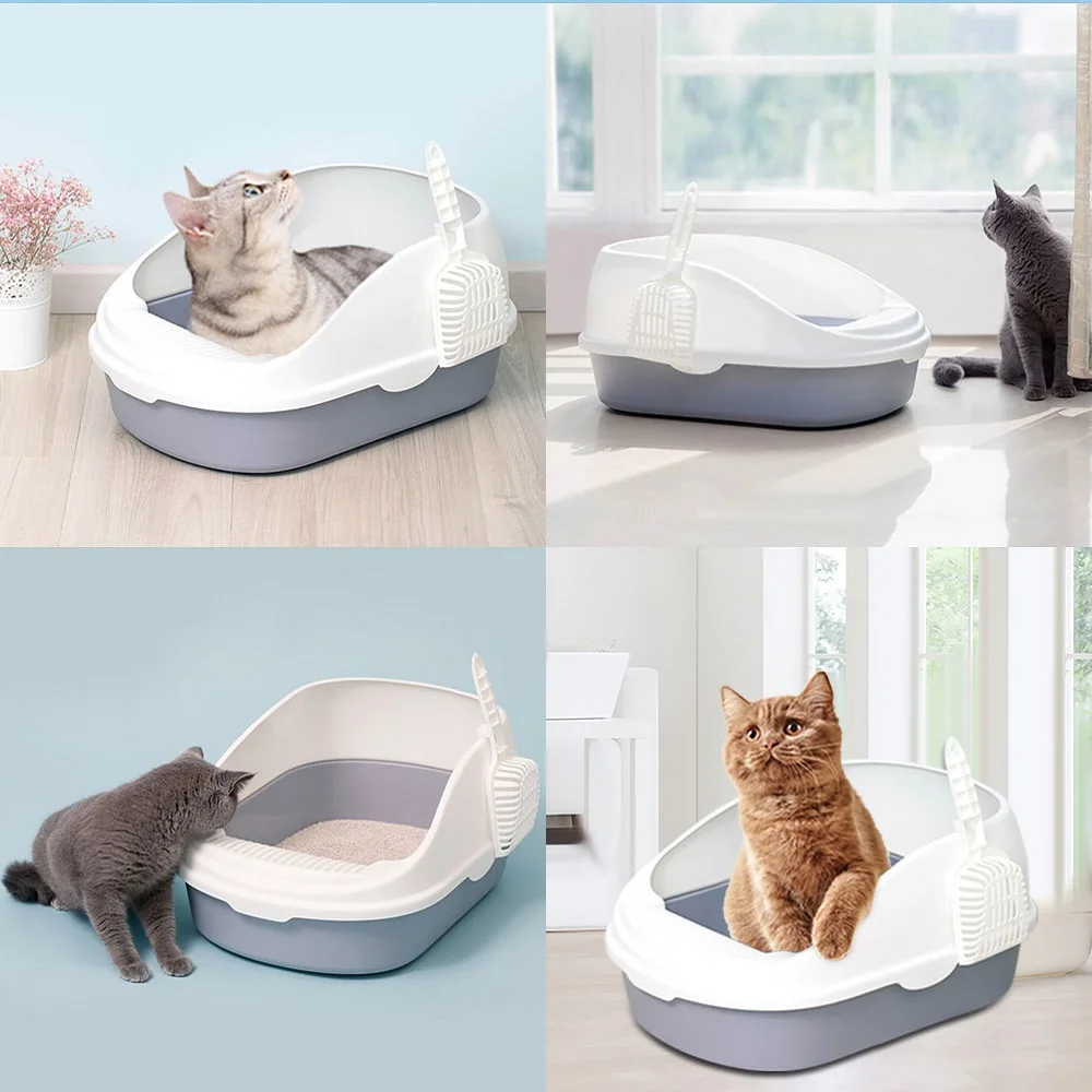 Clean Cat Litter Box Training Bedpans Open Top Large Cat Sand Litter Box Cat Toilet Trainer with Scoop