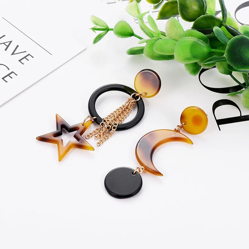 8Seasons New Creative Asymmetry Drop Earrings Geomtric Moon Pentagram Long Chain Tassel Dangle Earring For Women Fashion Jewelry | Украшения