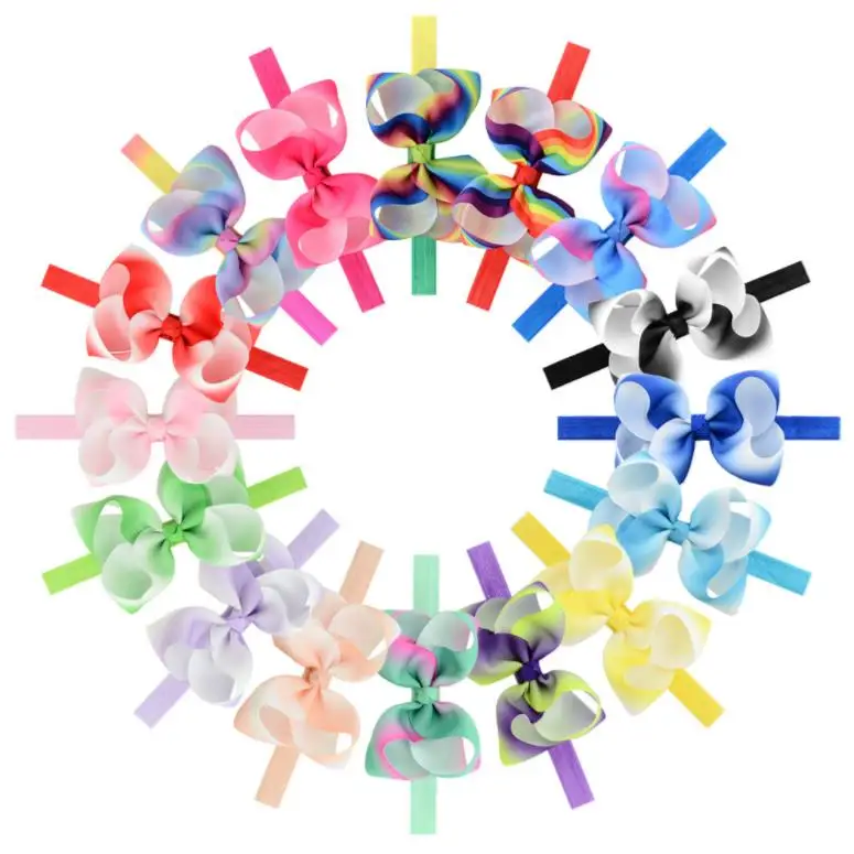 

free shipping 30pcs 4''ombre hair Bow headbands rainbow Hair Bow Girls Princess Hairgrips for Kids Hairpins Hair Accessories