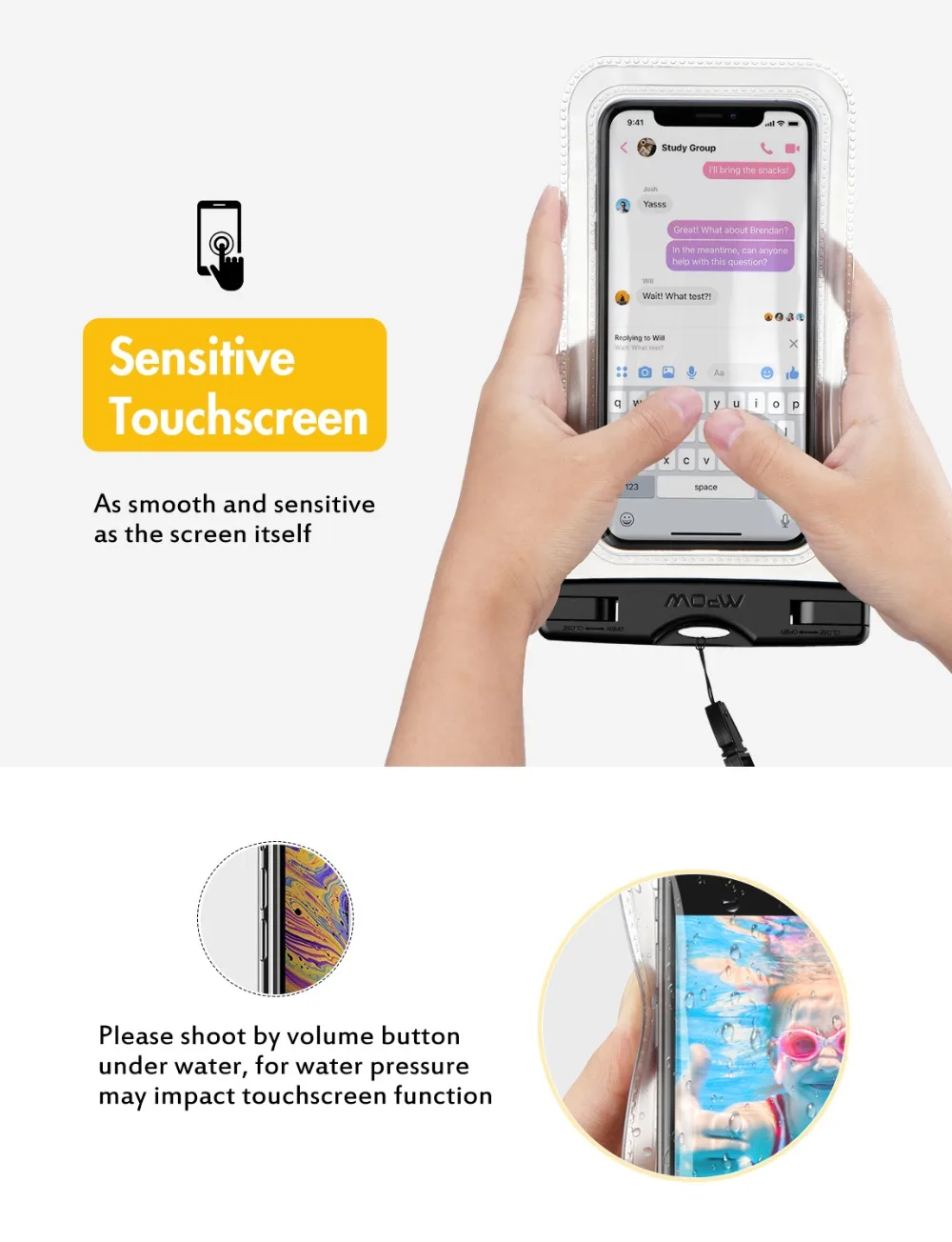 Mpow iPX8 водонепроницаемый чехол Универсальный 6,5 дюймов чувствительный сенсорный прозрачный дизайн для iPhone Xs Max XR samsung S10 Xiaomi huawei
