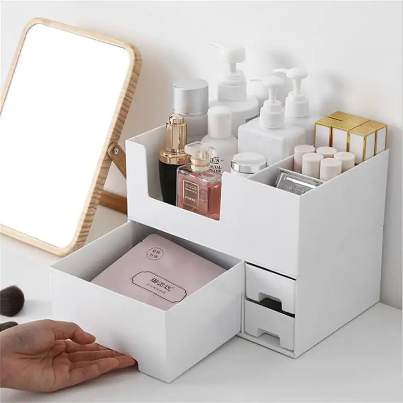 Новая коробка для хранения макияжа Многофункциональный туалетный стол Настольный косметический контейнер для хранения с держателем губная помада лак для ногтей чехол-Органайзер