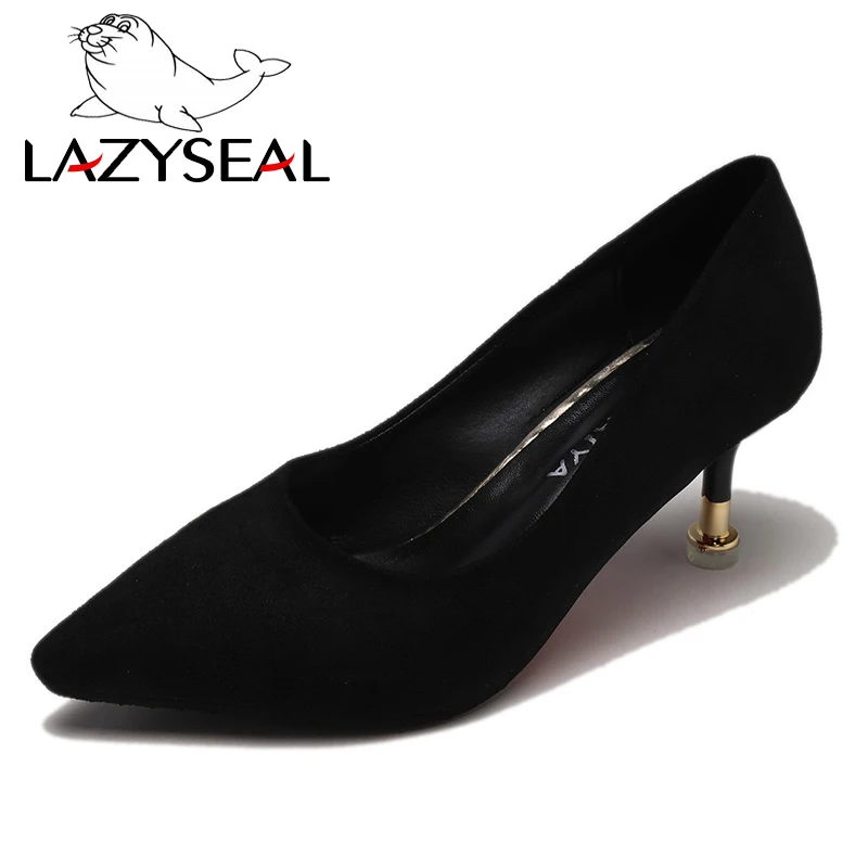 LazySeal/леопардовые женские туфли-лодочки; обувь на высоком каблуке; женские туфли-лодочки с острым носком на тонком металлическом каблуке; женская свадебная обувь - Цвет: Black