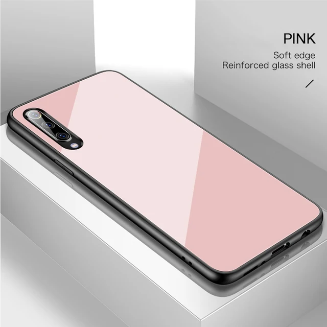 Luxury Plain Glass Case For Xiaomi Mi 10 8 9 SE Lite F1 Redmi Note 5 6 7 Pro Plus Pocophone F1 Phone Cover Pink