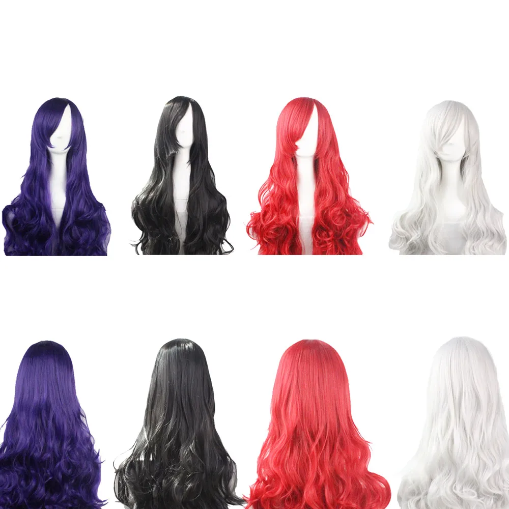 Fashion Sexy Women Lady Anime Long Curly Wavy Hair Colorful Resistant Full Wig Cosplay Party Hairnet