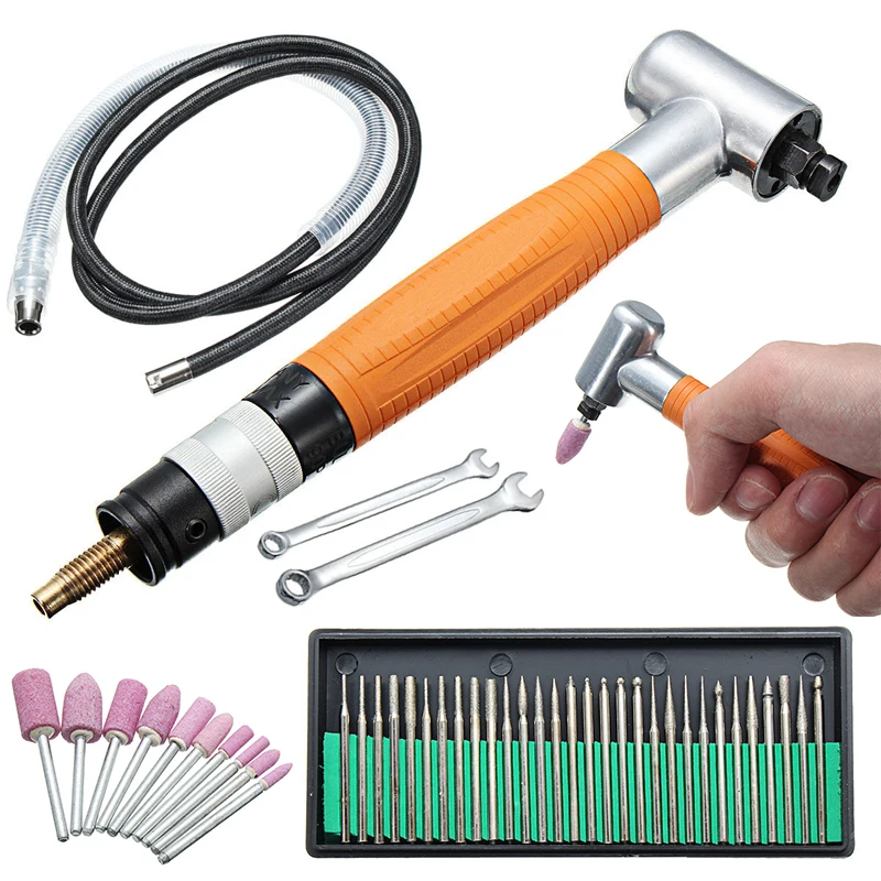 3MM 90 Degree Angle Air Die Grinder Pneumatic Micro Grinder Polisher Tool Set  Newest